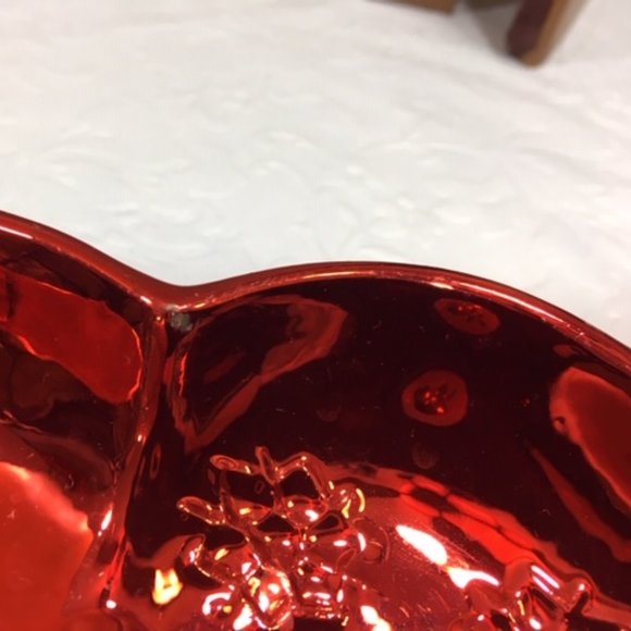 VTG Red & Green Decorative Snowman Holiday Candy Treat Plates Dishes Set of Two - Picture 10 of 16